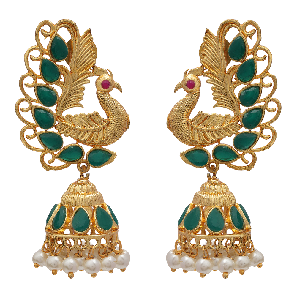Shrishti- Stone Studded Hanging Pearl Jhumka Earrings