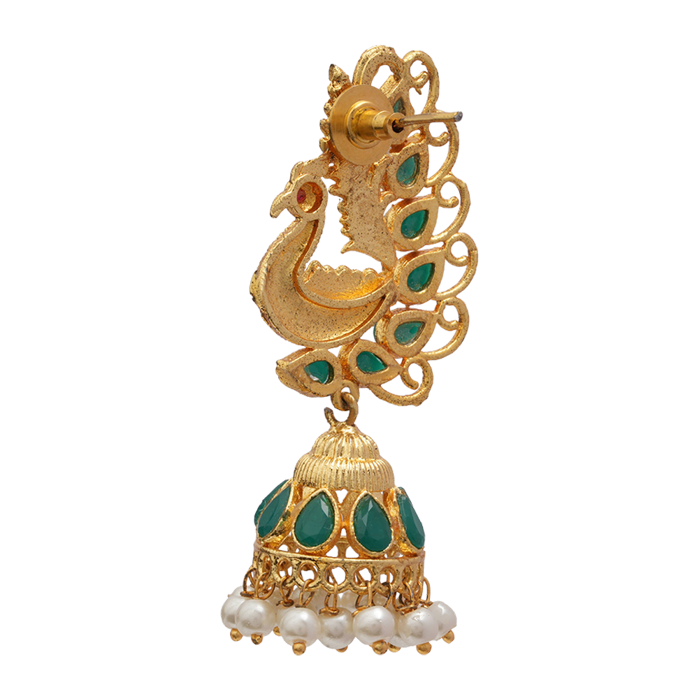 Shrishti- Stone Studded Hanging Pearl Jhumka Earrings