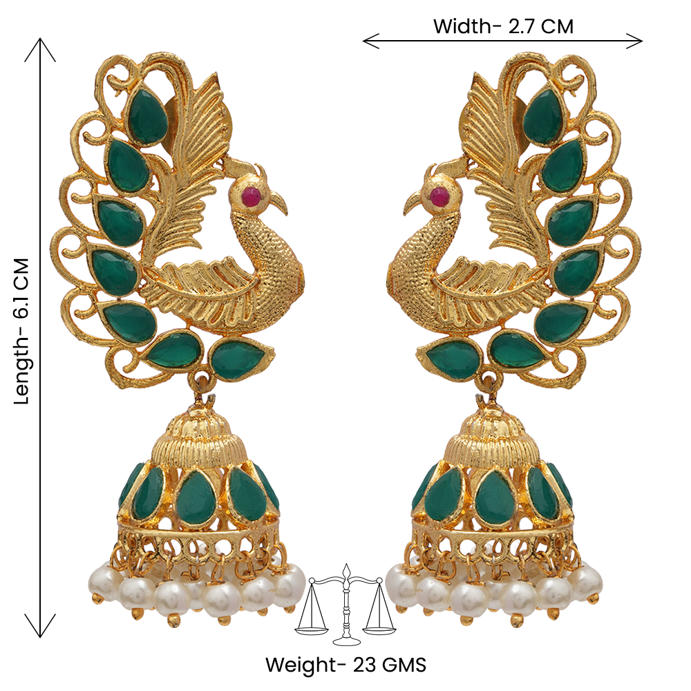 Shrishti- Stone Studded Hanging Pearl Jhumka Earrings