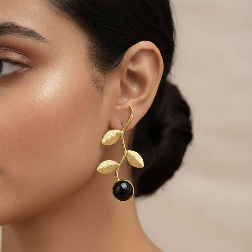 Ananta- Stone Studded Dangler Earrings(Black)