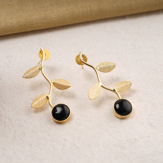 Ananta- Stone Studded Dangler Earrings(Black)