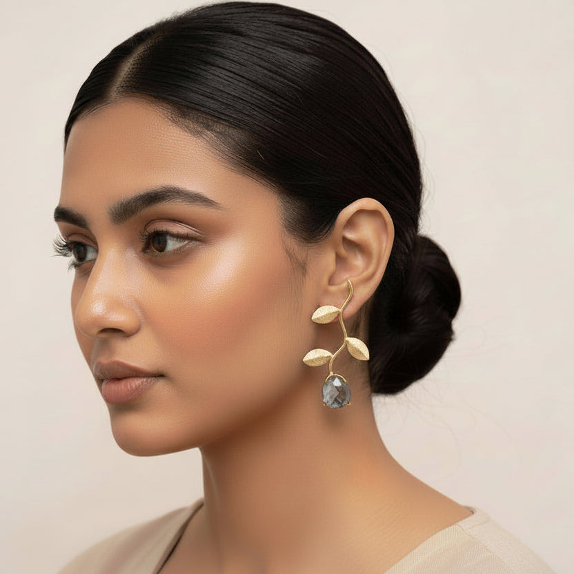 Ananta- Stone Studded Dangler Earrings(Yellow)