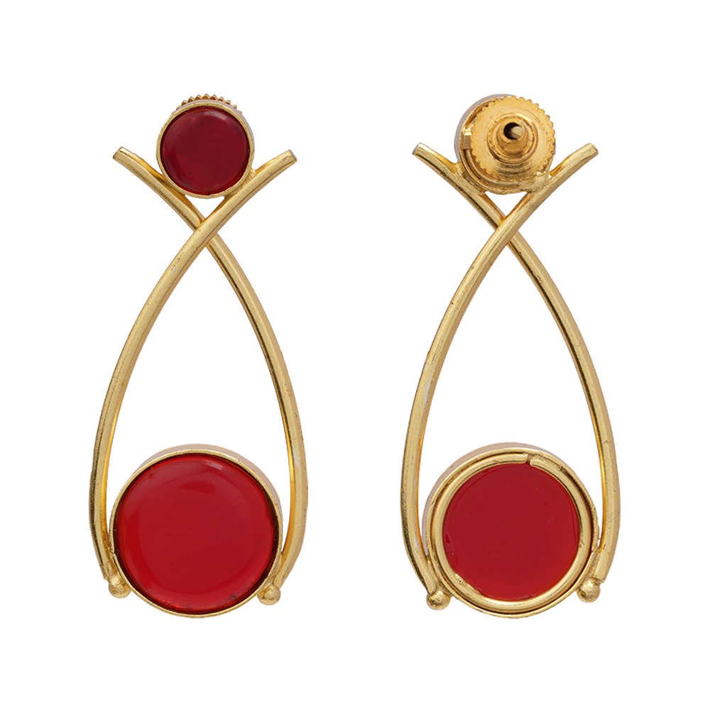 Anika- Stone Studded Golden Frames Dangler Earrings(Red)