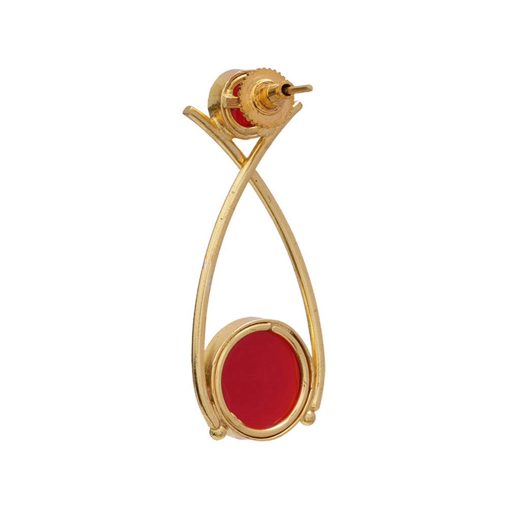 Anika- Stone Studded Golden Frames Dangler Earrings(Red)