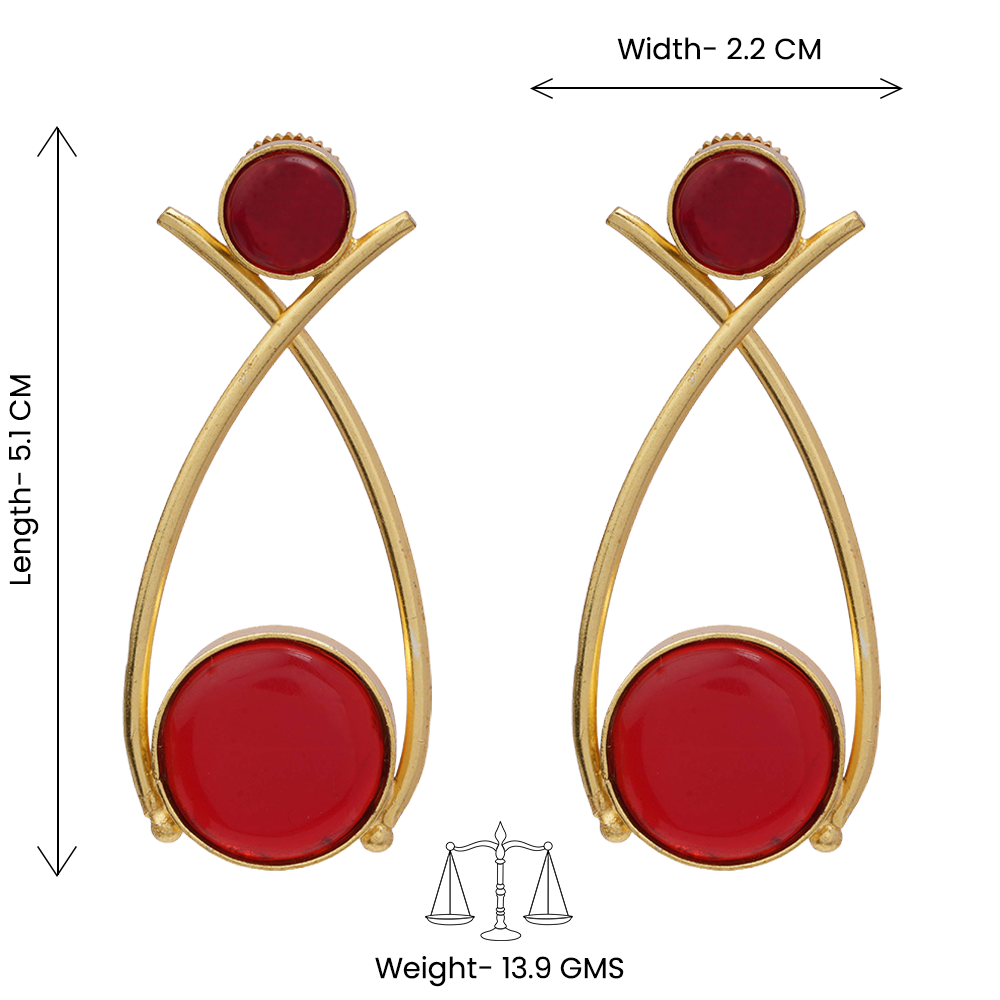 Anika- Stone Studded Golden Frames Dangler Earrings(Red)