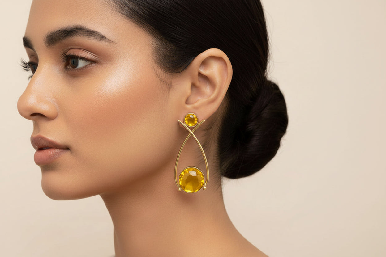 Anika- Stone Studded Golden Frames Dangler Earrings(Red)