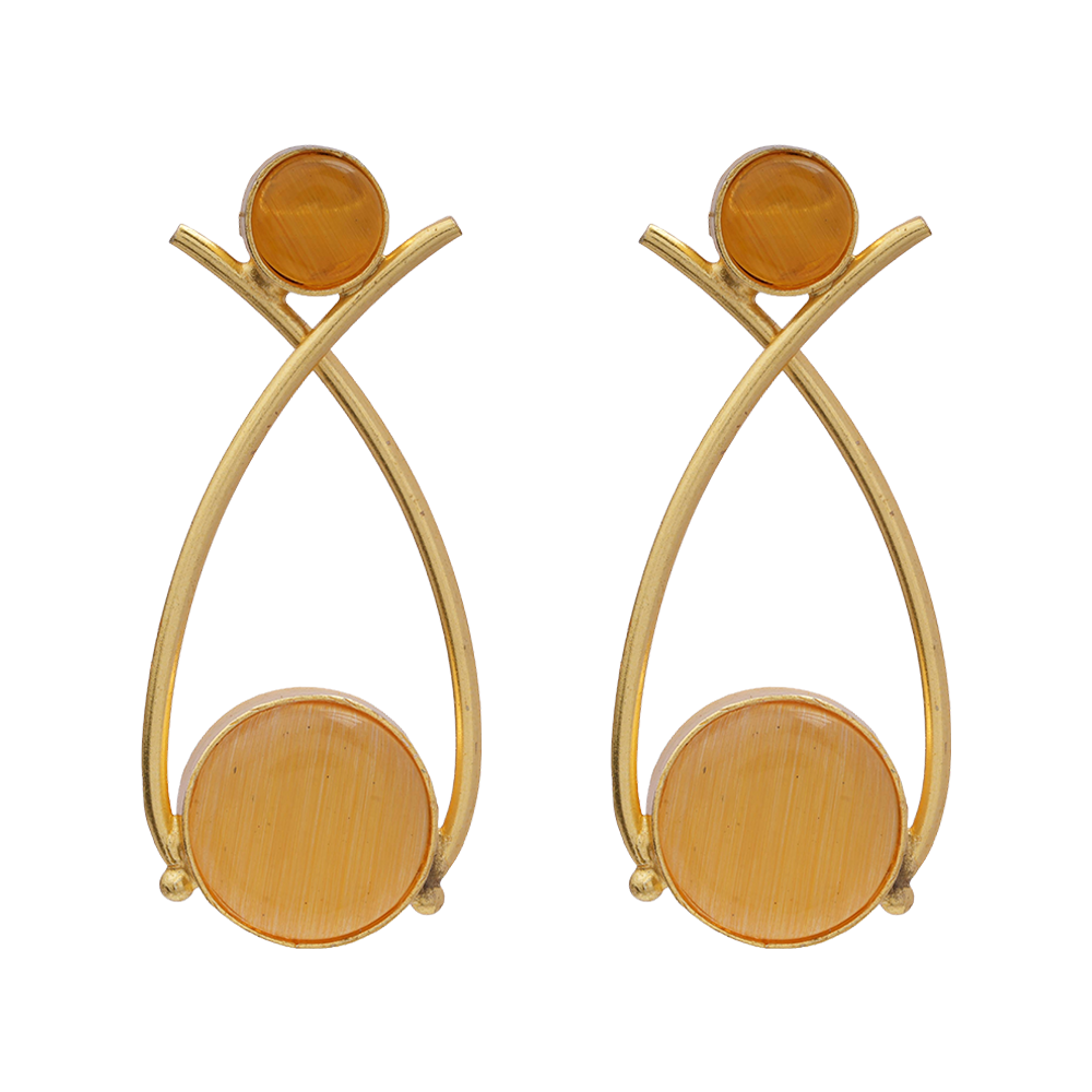 Anika- Stone Studded Golden Frames Dangler Earrings(Yellow)