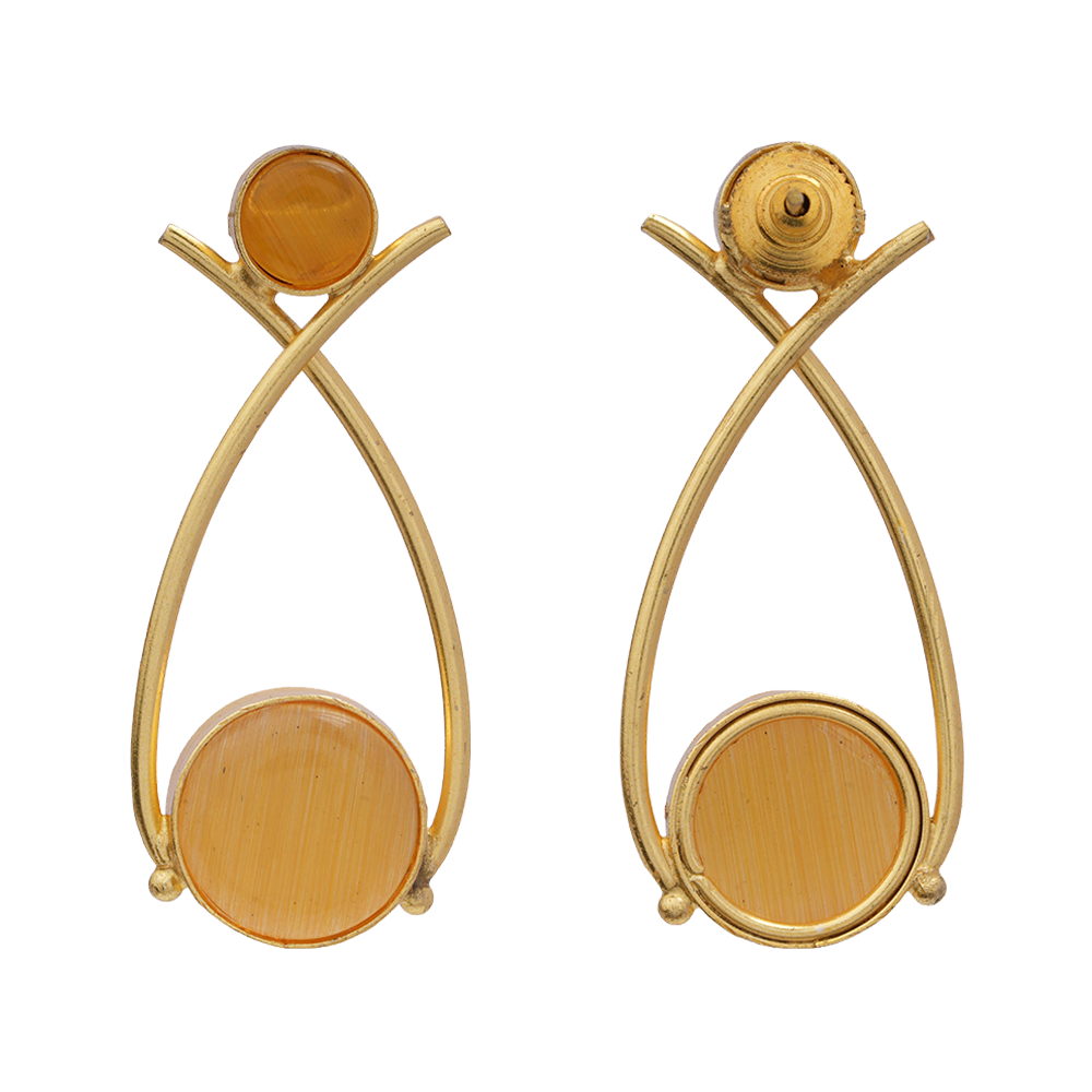 Anika- Stone Studded Golden Frames Dangler Earrings(Yellow)