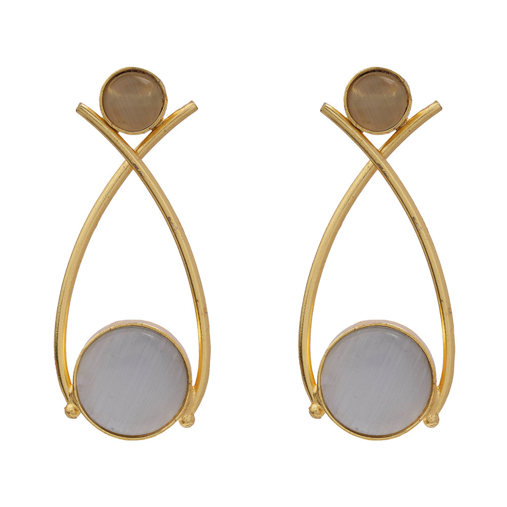 Anika- Stone Studded Golden Frames Dangler Earrings(Gray)