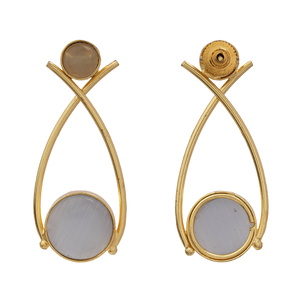 Anika- Stone Studded Golden Frames Dangler Earrings(Gray)