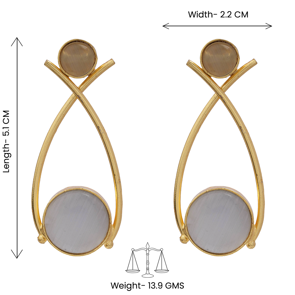 Anika- Stone Studded Golden Frames Dangler Earrings(Gray)