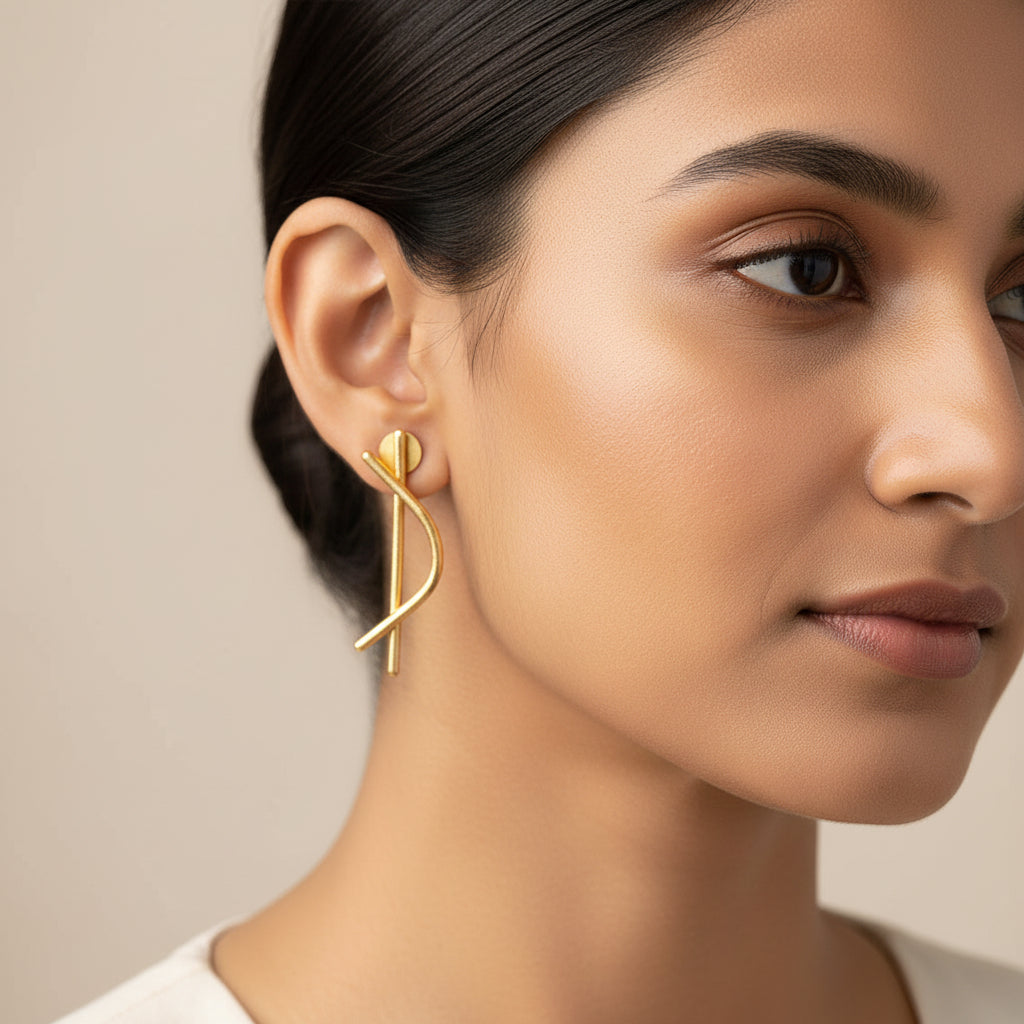 Arpita- Abstract Shape Golden Dangler Earrings