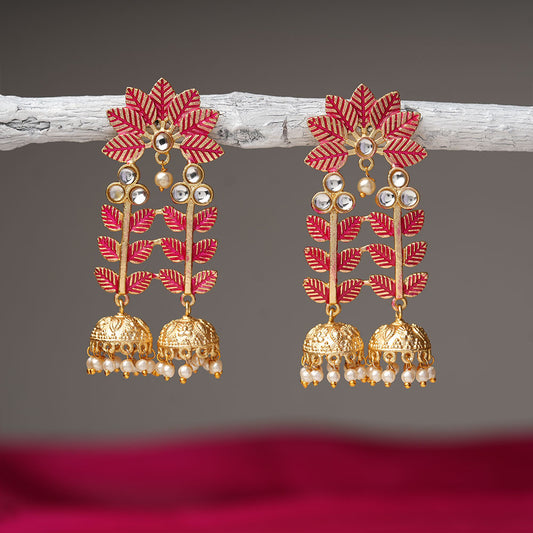 Smita- Stone Studded Hanging Pearl Jhumka earrings