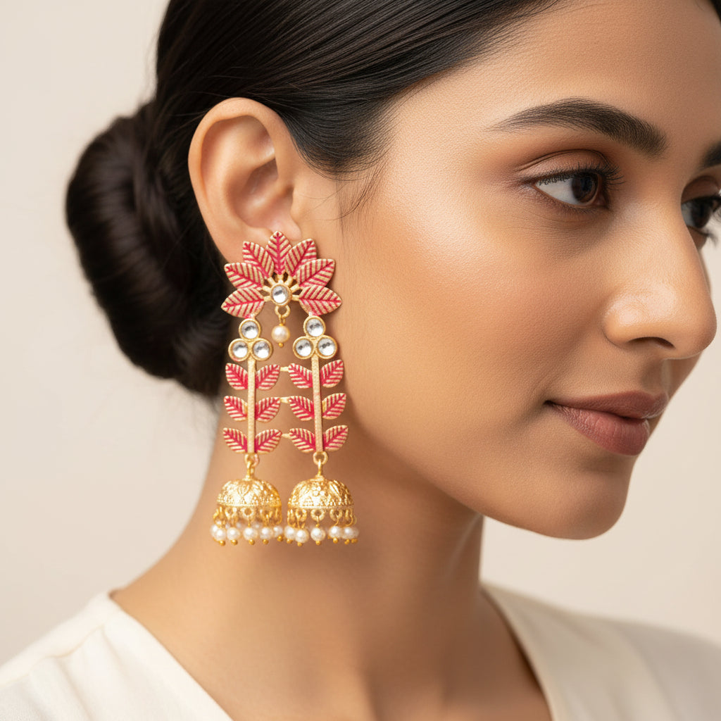 Smita- Stone Studded Hanging Pearl Jhumka earrings