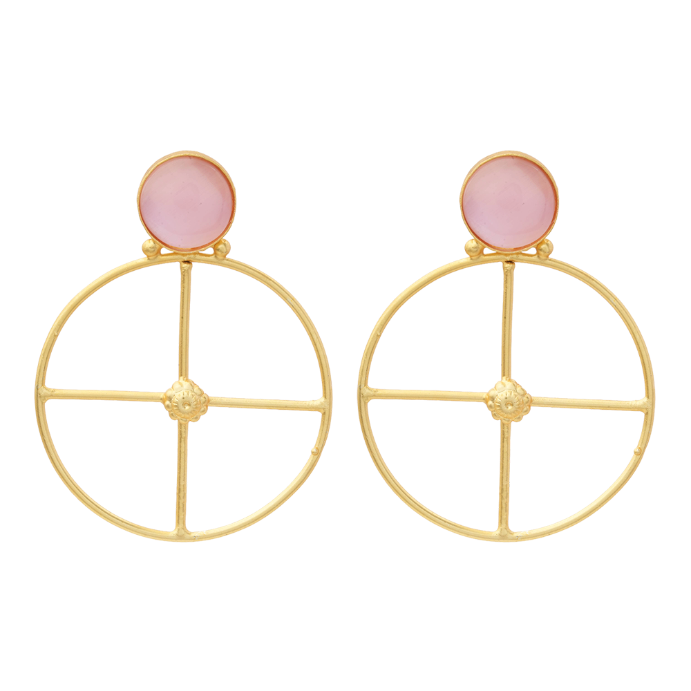 Vanita- Stone Studded Golden Framed Danglet Earrings(Baby Pink)