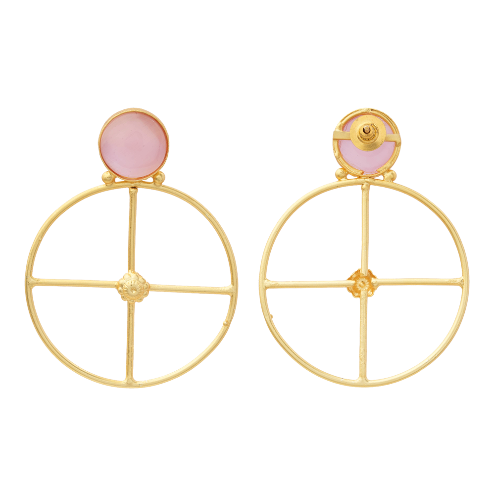 Vanita- Stone Studded Golden Framed Danglet Earrings(Baby Pink)
