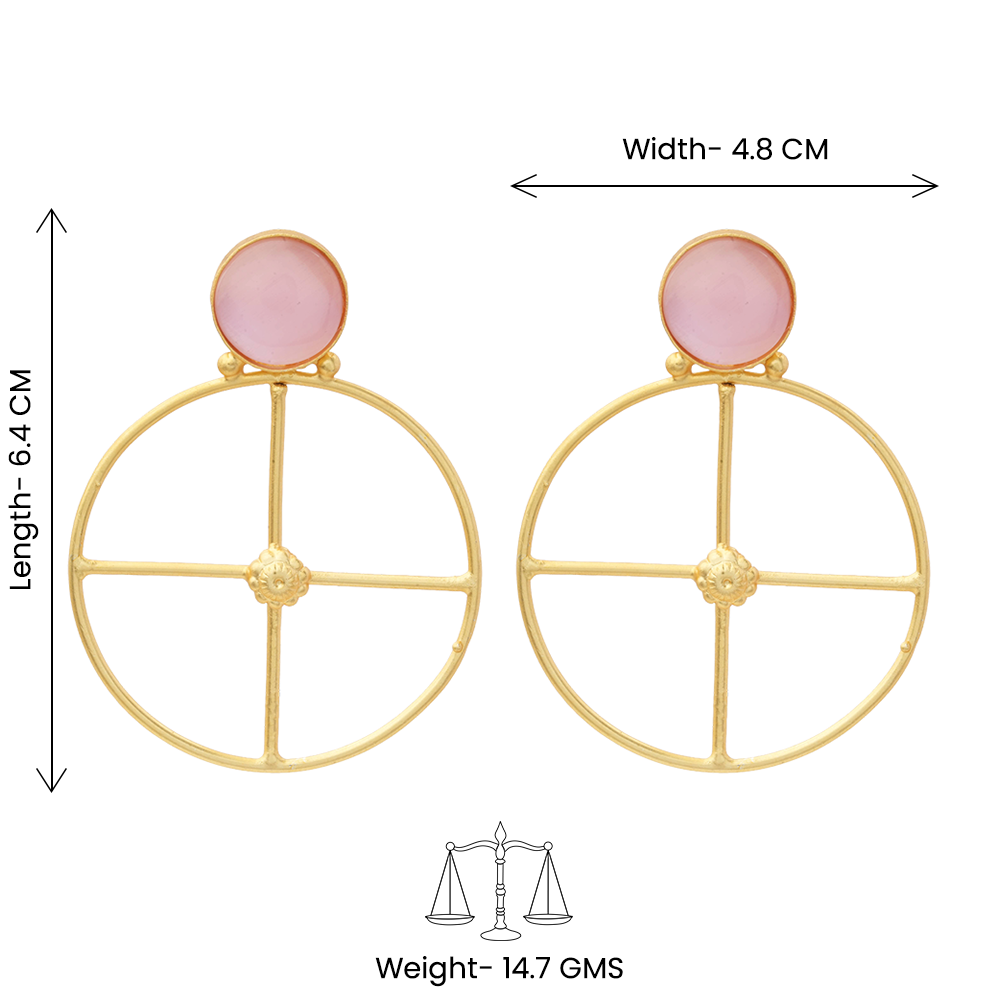 Vanita- Stone Studded Golden Framed Danglet Earrings(Baby Pink)
