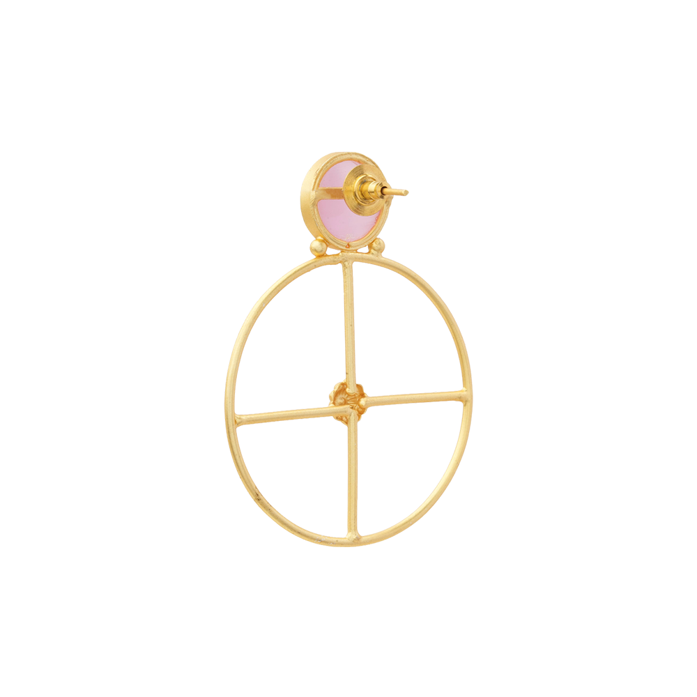 Vanita- Stone Studded Golden Framed Danglet Earrings(Baby Pink)