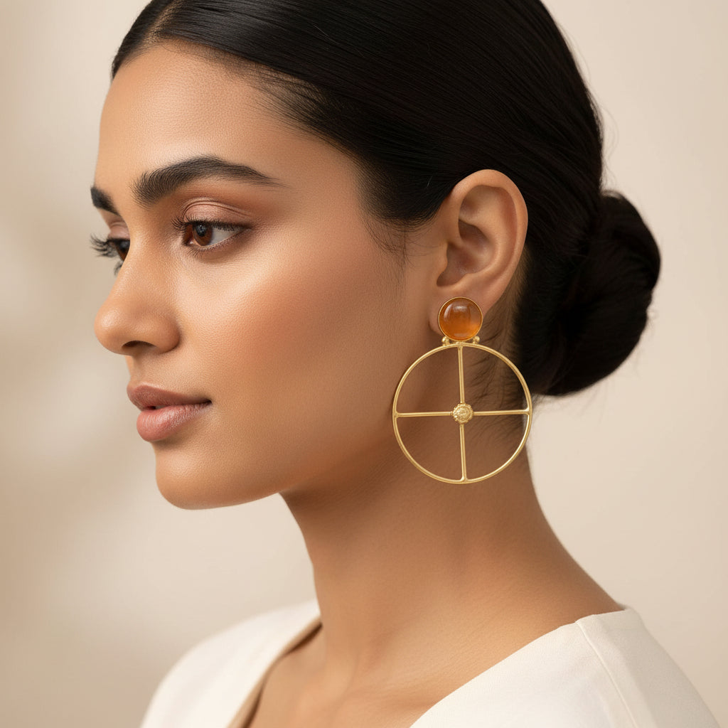 Vanita- Stone Studded Golden Framed Danglet Earrings(Yellow)