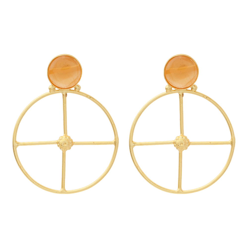 Vanita- Stone Studded Golden Framed Danglet Earrings(Yellow)