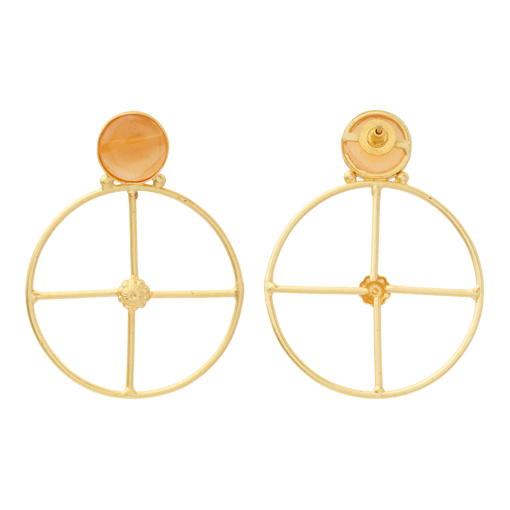Vanita- Stone Studded Golden Framed Danglet Earrings(Yellow)