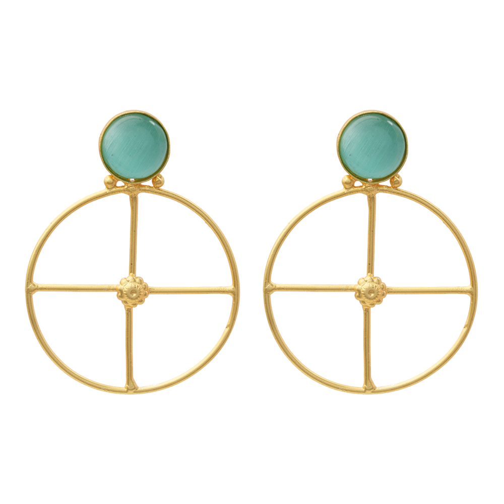 Vanita- Stone Studded Golden Framed Danglet Earrings(Mint)