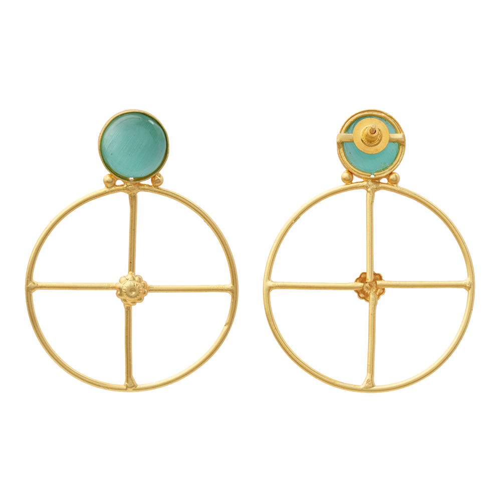 Vanita- Stone Studded Golden Framed Danglet Earrings(Mint)