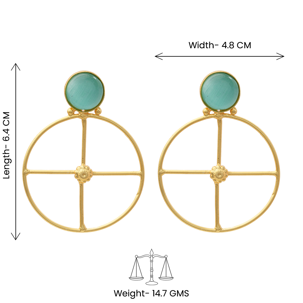 Vanita- Stone Studded Golden Framed Danglet Earrings(Mint)