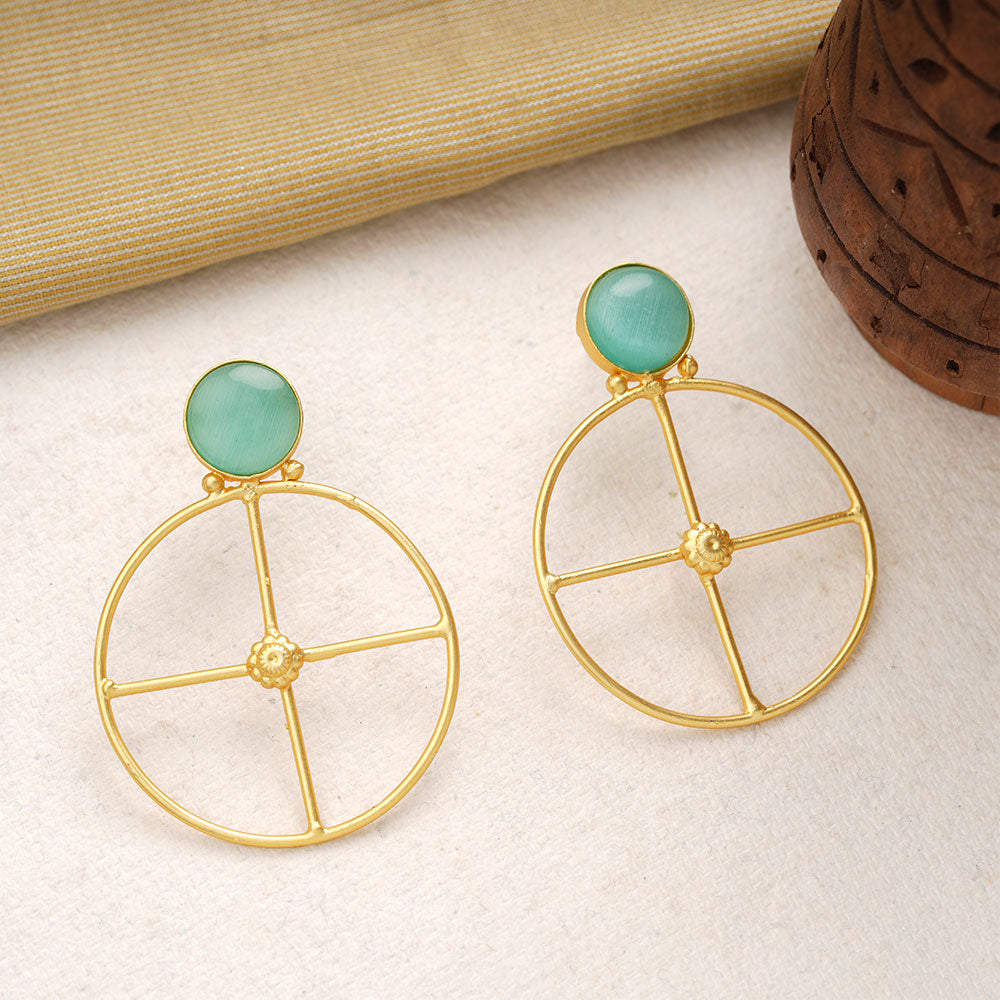 Vanita- Stone Studded Golden Framed Danglet Earrings(Mint)