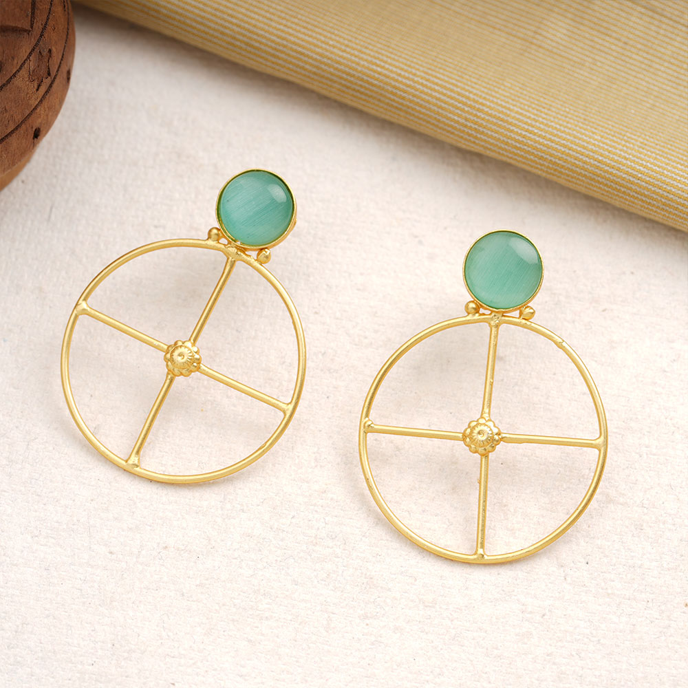 Vanita- Stone Studded Golden Framed Danglet Earrings(Mint)