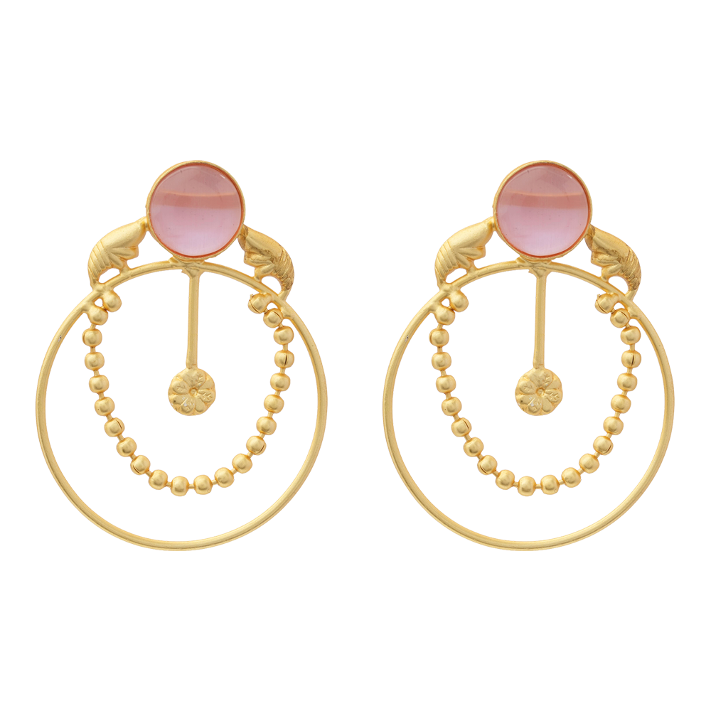 Darshini- Stone Studded Golden Framed Dangler Earrings(Baby Pink)