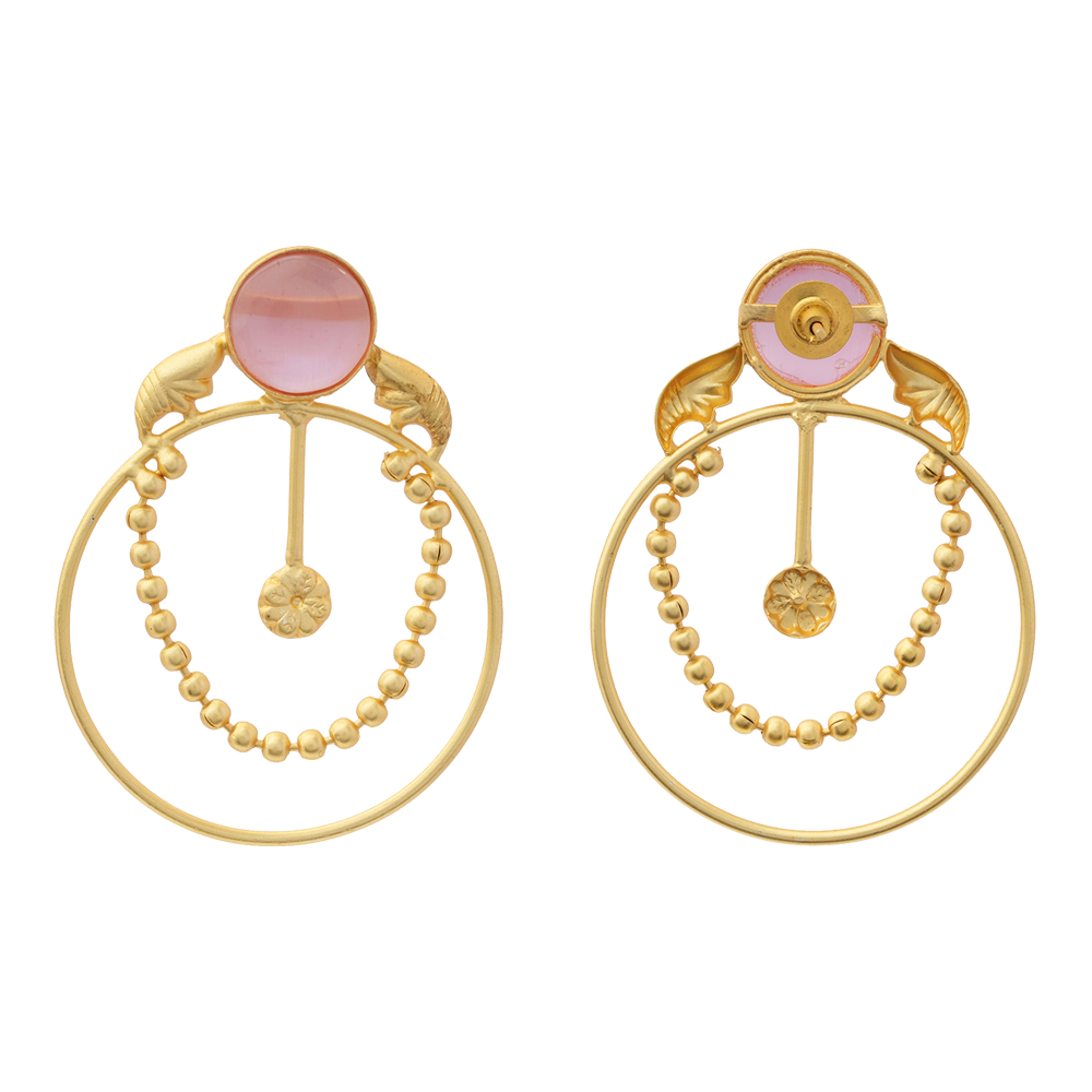 Darshini- Stone Studded Golden Framed Dangler Earrings(Baby Pink)