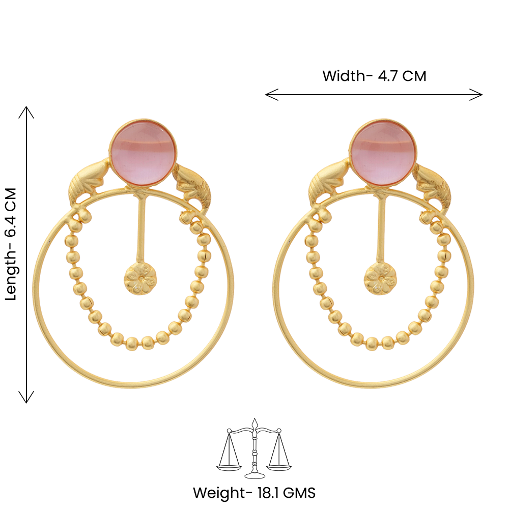 Darshini- Stone Studded Golden Framed Dangler Earrings(Baby Pink)