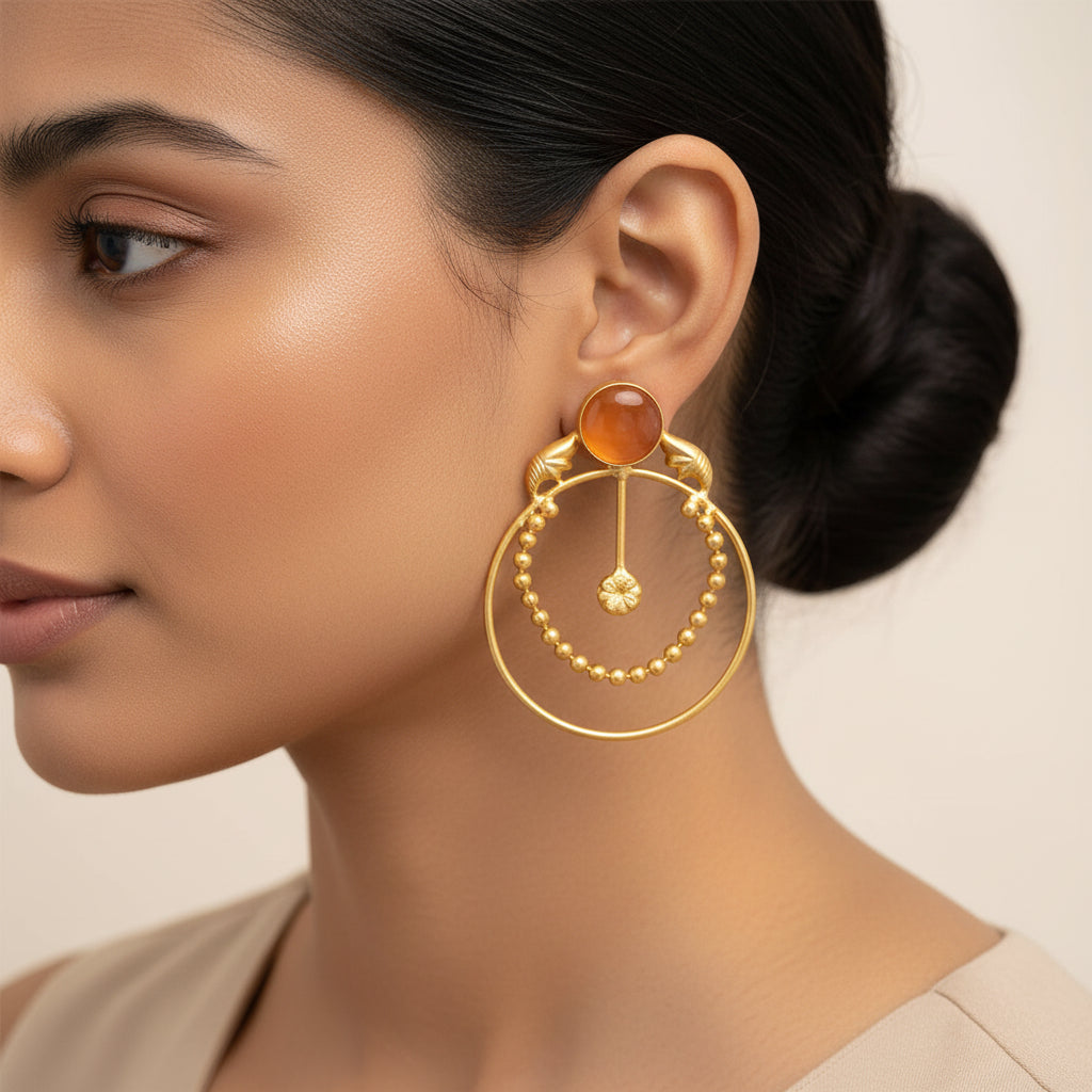 Darshini- Stone Studded Golden Framed Dangler Earrings(Yellow)