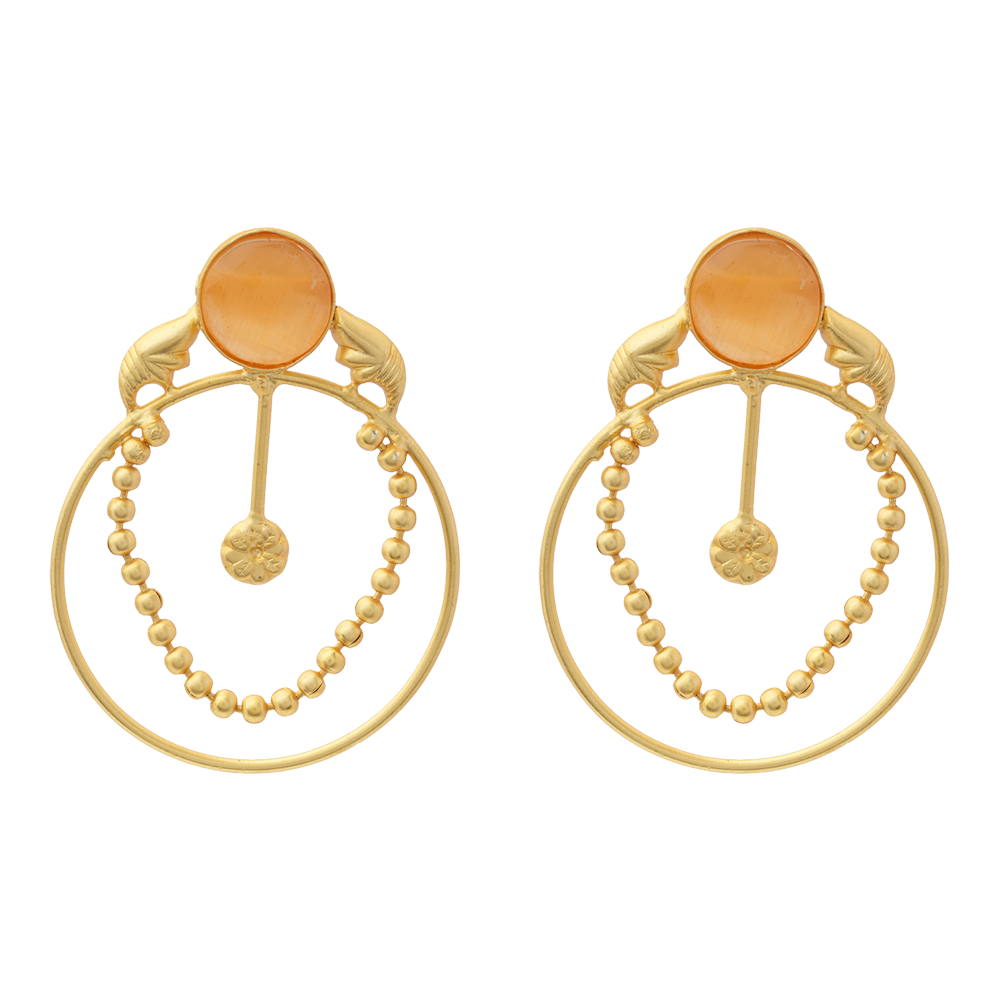 Darshini- Stone Studded Golden Framed Dangler Earrings(Yellow)