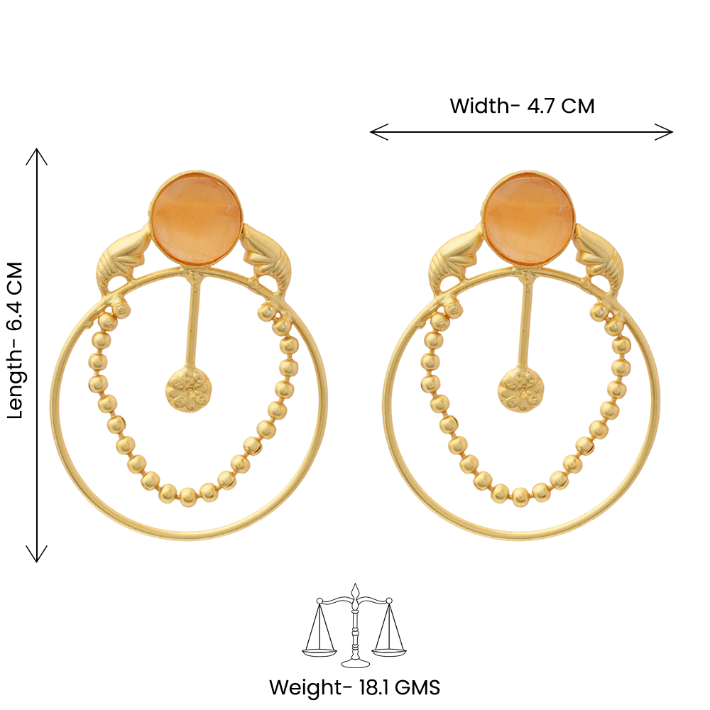 Darshini- Stone Studded Golden Framed Dangler Earrings(Yellow)