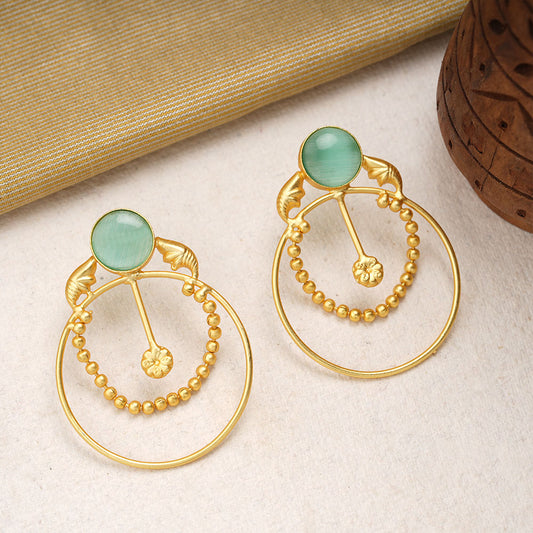 Darshini- Stone Studded Golden Framed Dangler Earrings(Mint)