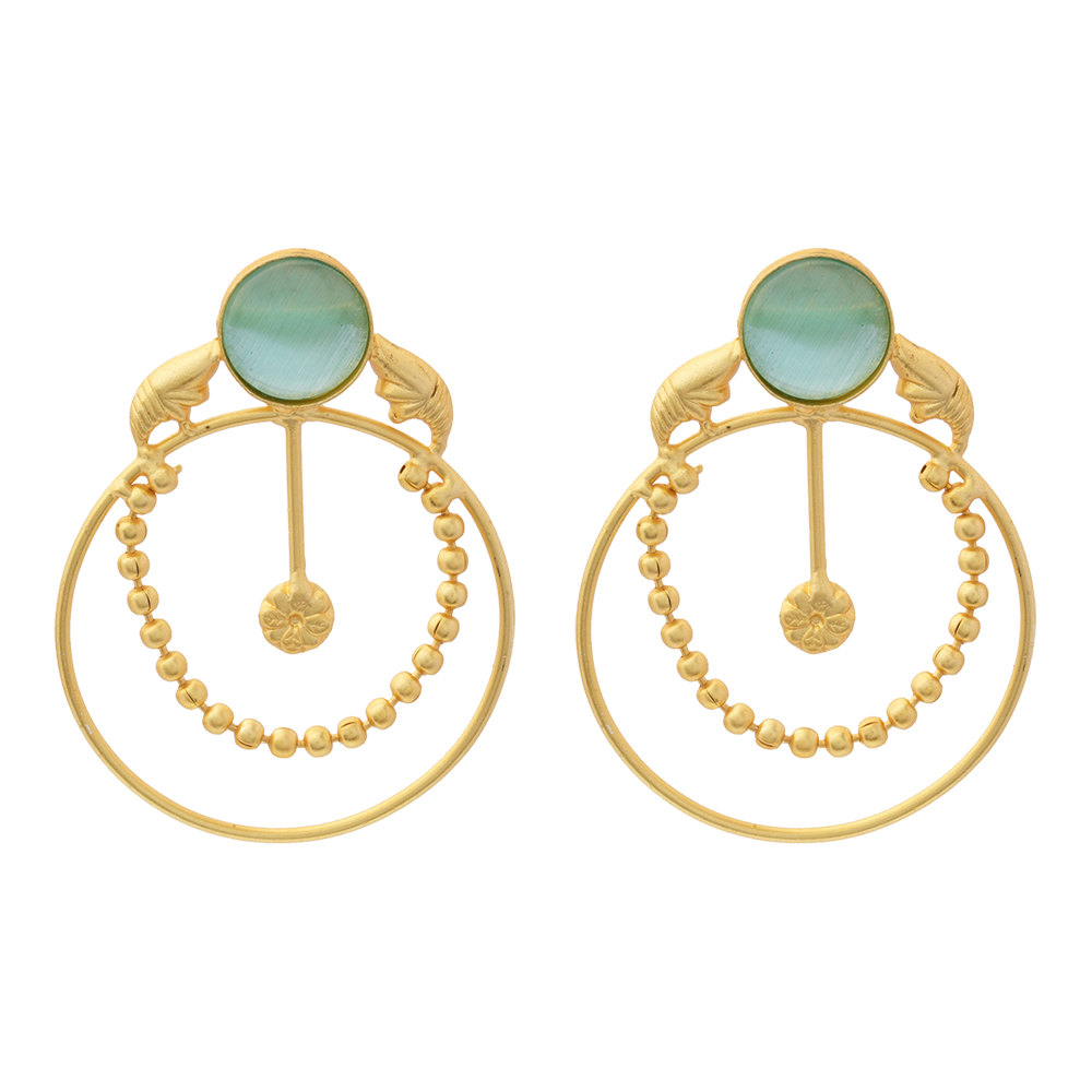 Darshini- Stone Studded Golden Framed Dangler Earrings(Mint)