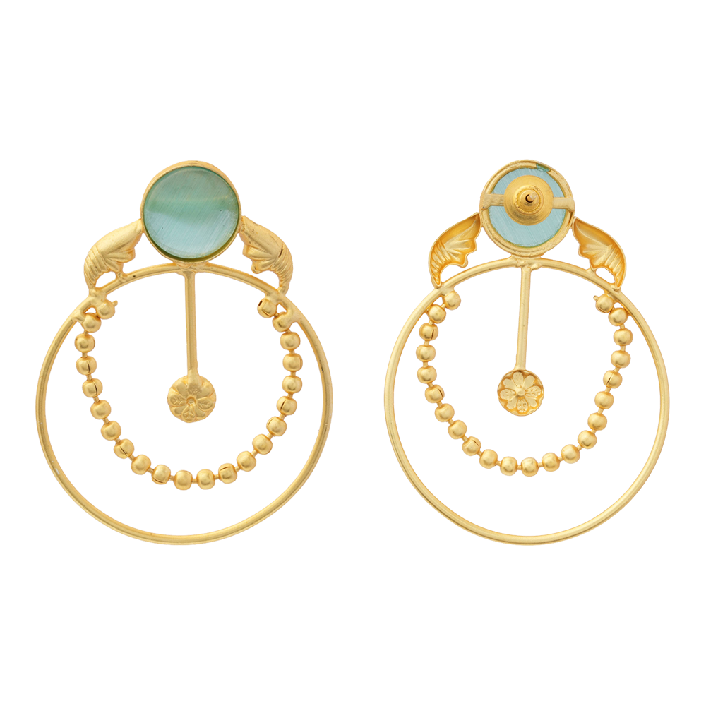 Darshini- Stone Studded Golden Framed Dangler Earrings(Mint)