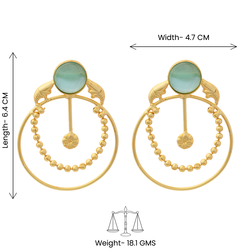 Darshini- Stone Studded Golden Framed Dangler Earrings(Mint)