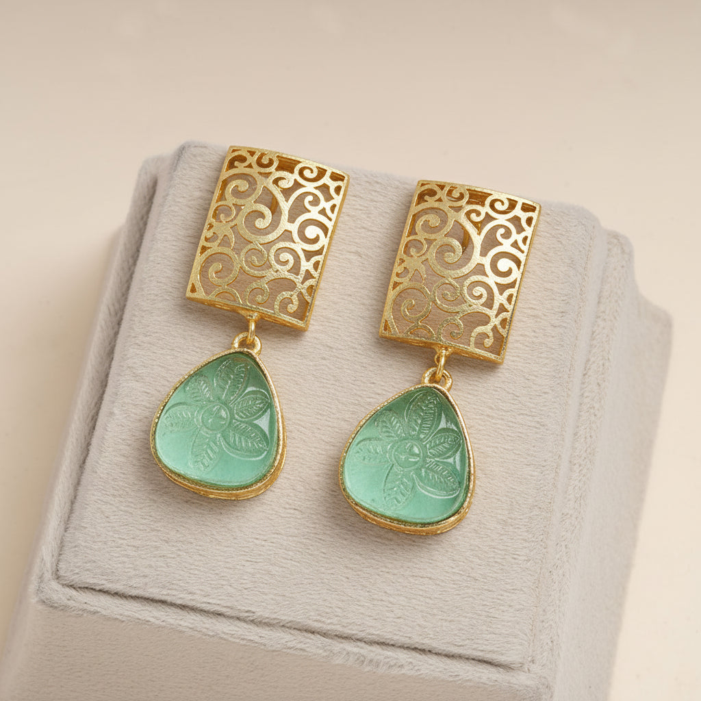 Kiyaa- Stone studded dangler earrings(Red)