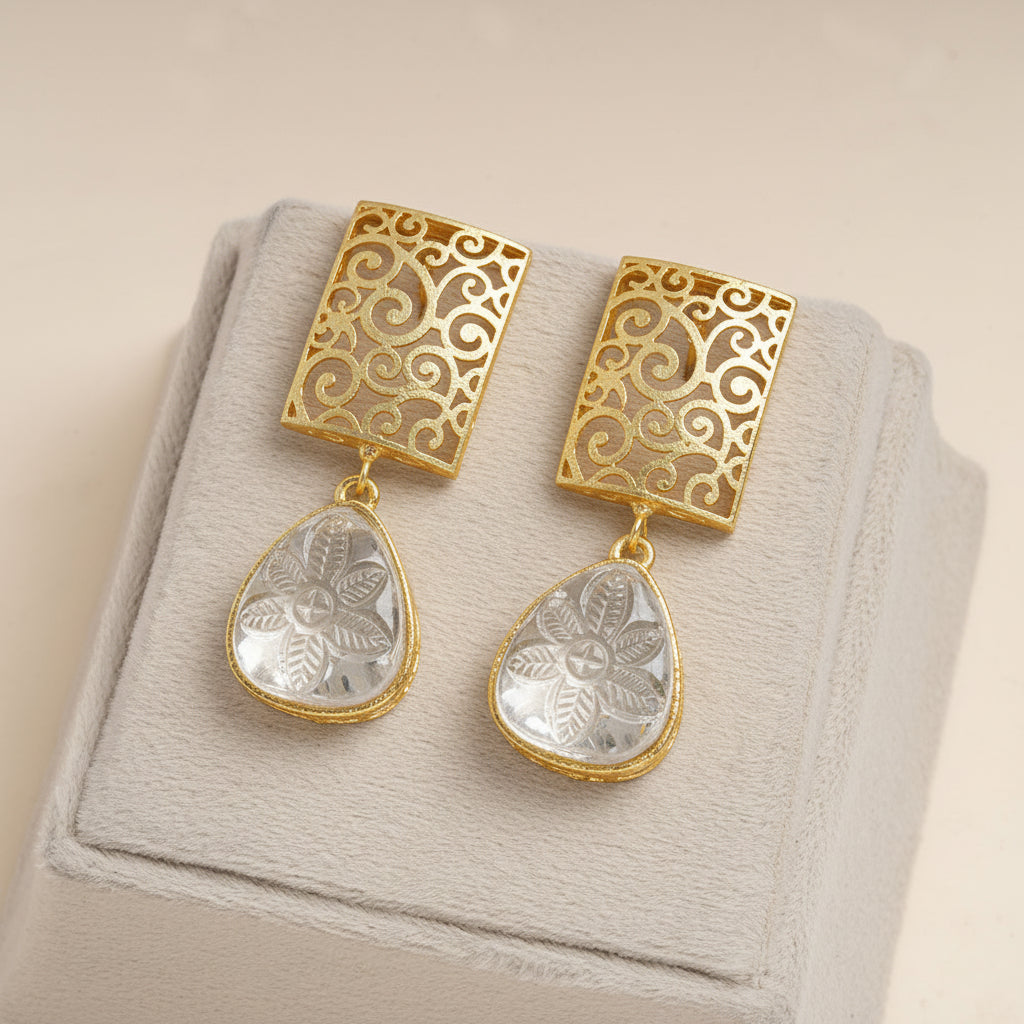 Kiyaa- Stone studded dangler earrings(Red)