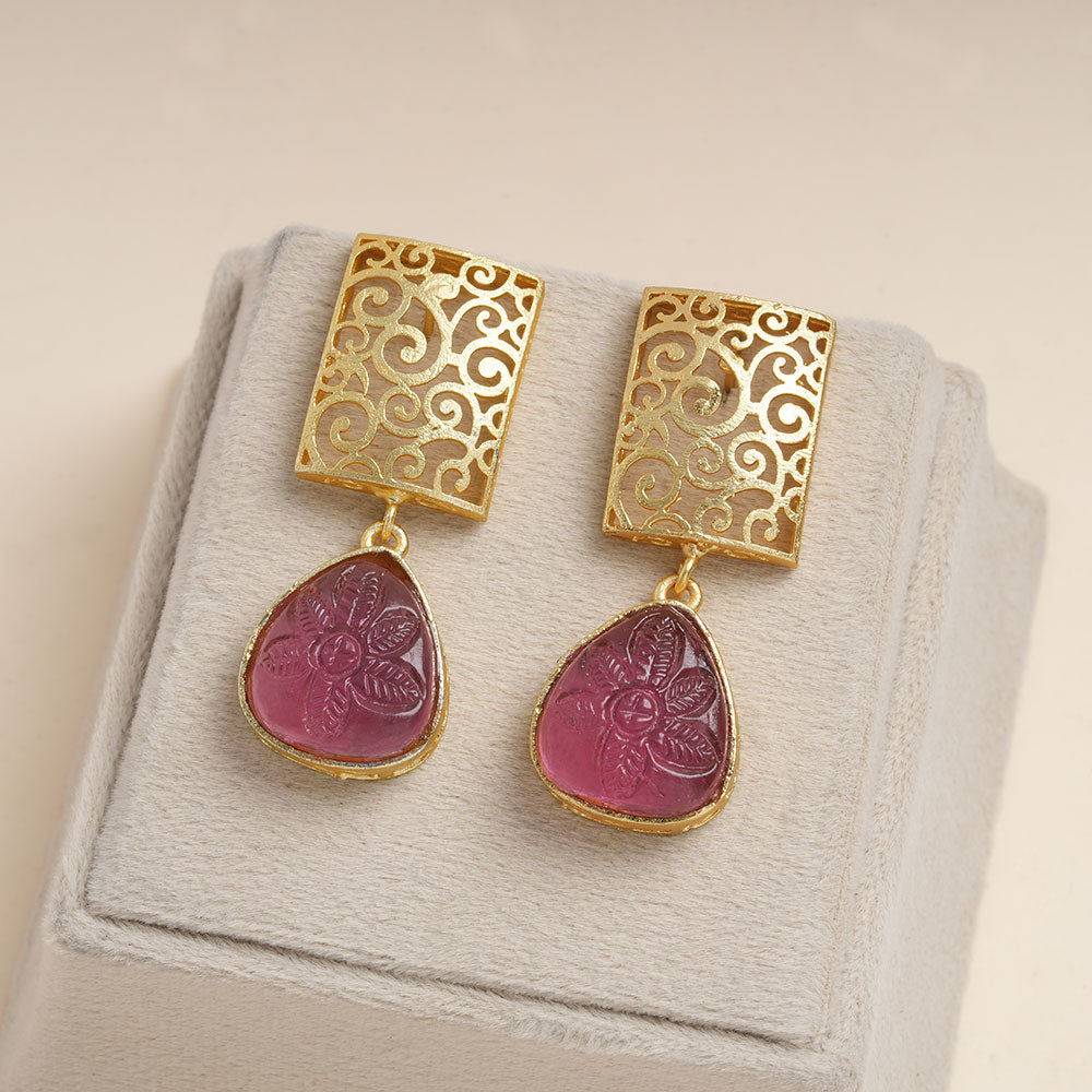 Kiyaa- Stone studded dangler earrings(Red)