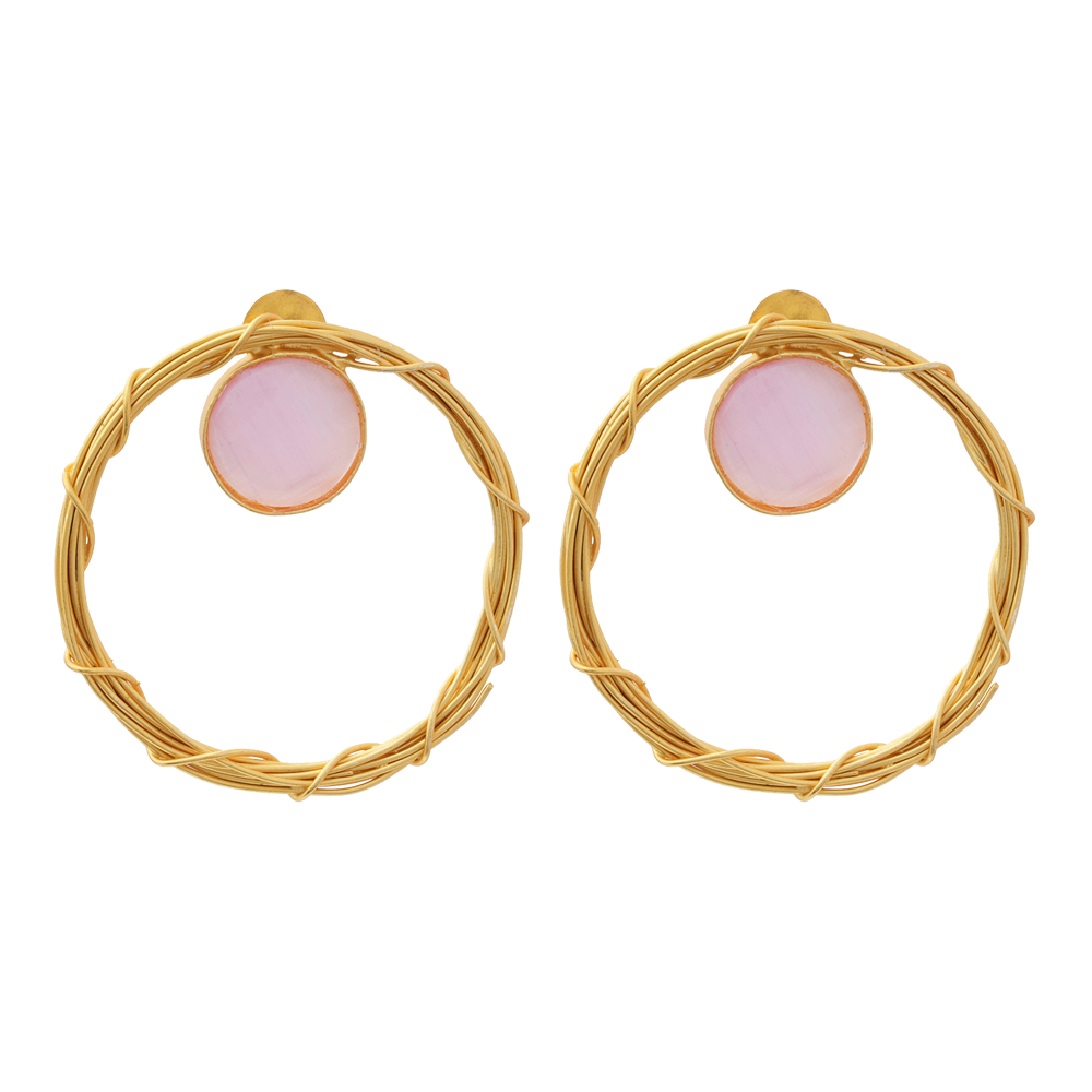 Deeptika- Stone Studded Golden Framed Dangler Earrings(Baby Pink)