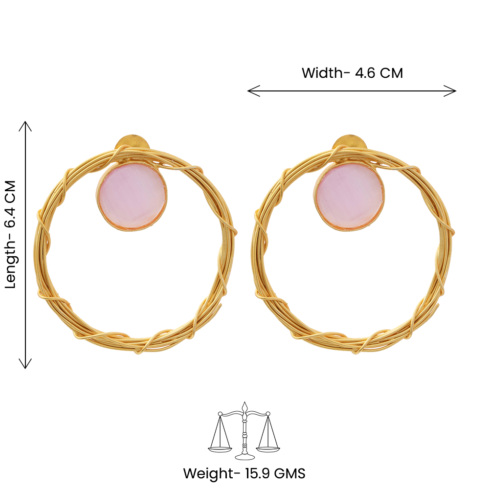 Deeptika- Stone Studded Golden Framed Dangler Earrings(Baby Pink)