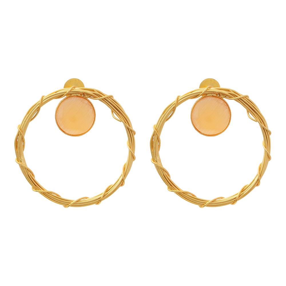 Deeptika- Stone Studded Golden Framed Dangler Earrings(Yellow)