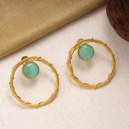 Deeptika- Stone Studded Golden Framed Dangler Earrings(Mint)