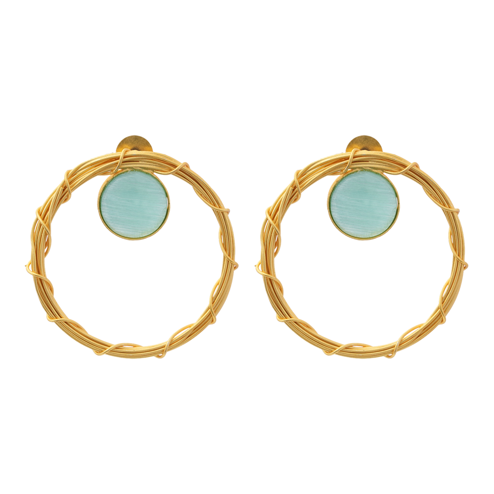 Deeptika- Stone Studded Golden Framed Dangler Earrings(Mint)