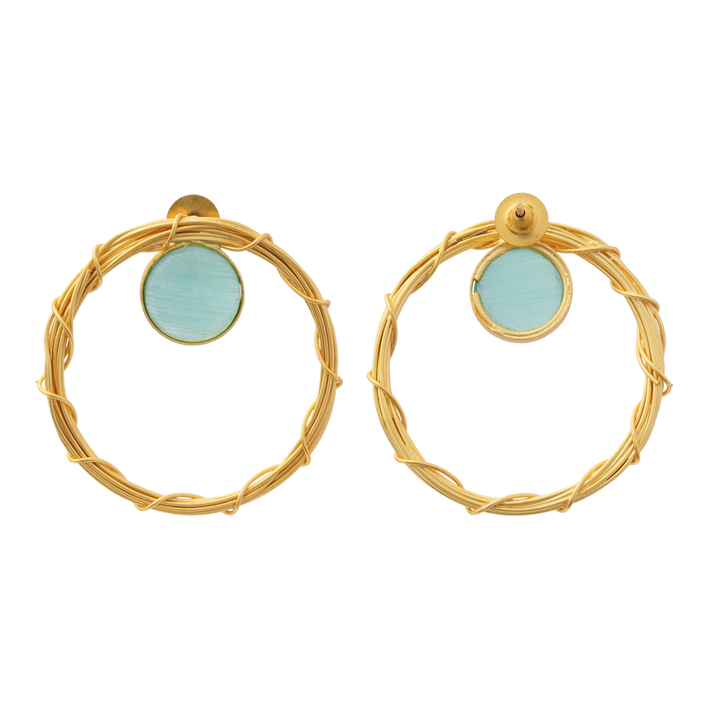 Deeptika- Stone Studded Golden Framed Dangler Earrings(Mint)