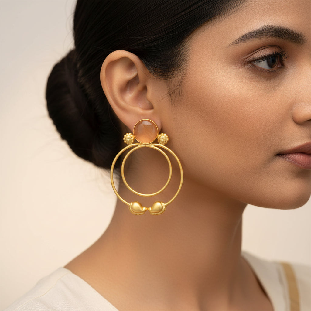 Devika- Stone Studded Golden Framed Dangler Earrings(Yellow)